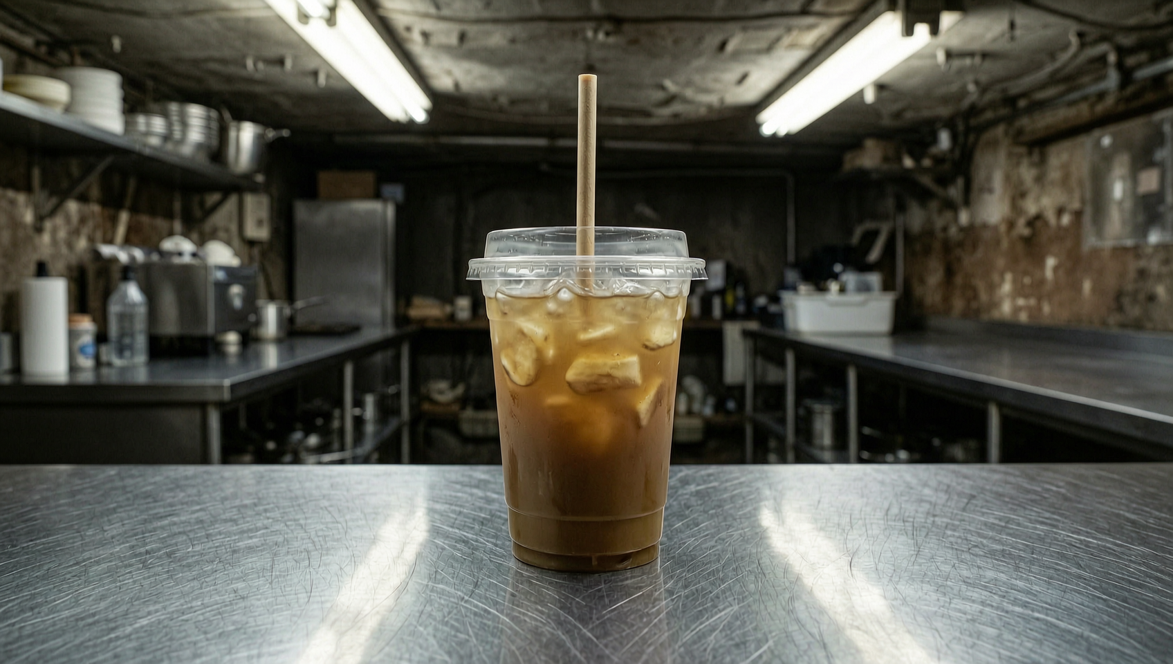 櫃檯點餐流程示意圖:顧客先報飲品名再詢問冰量選項的對話氣泡架構
